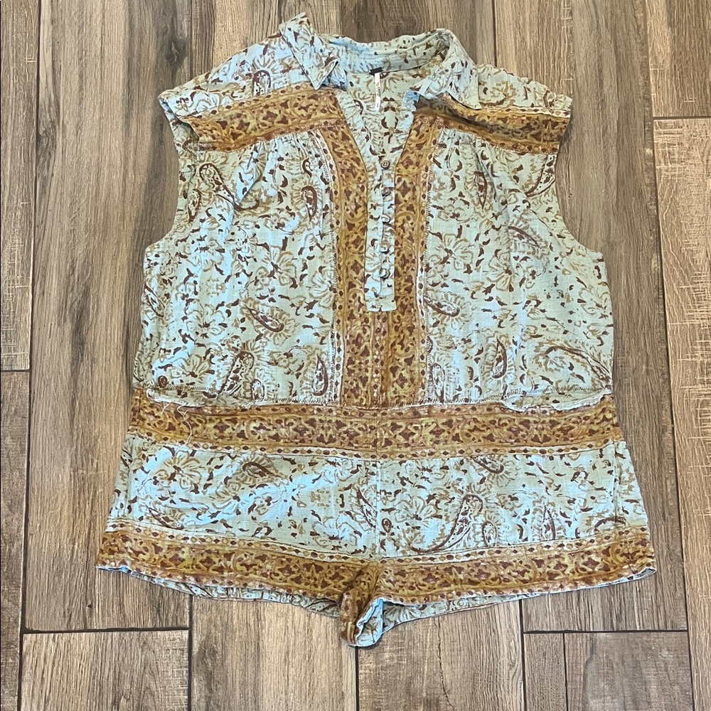 Free People Beige and Brown Patterned Romper